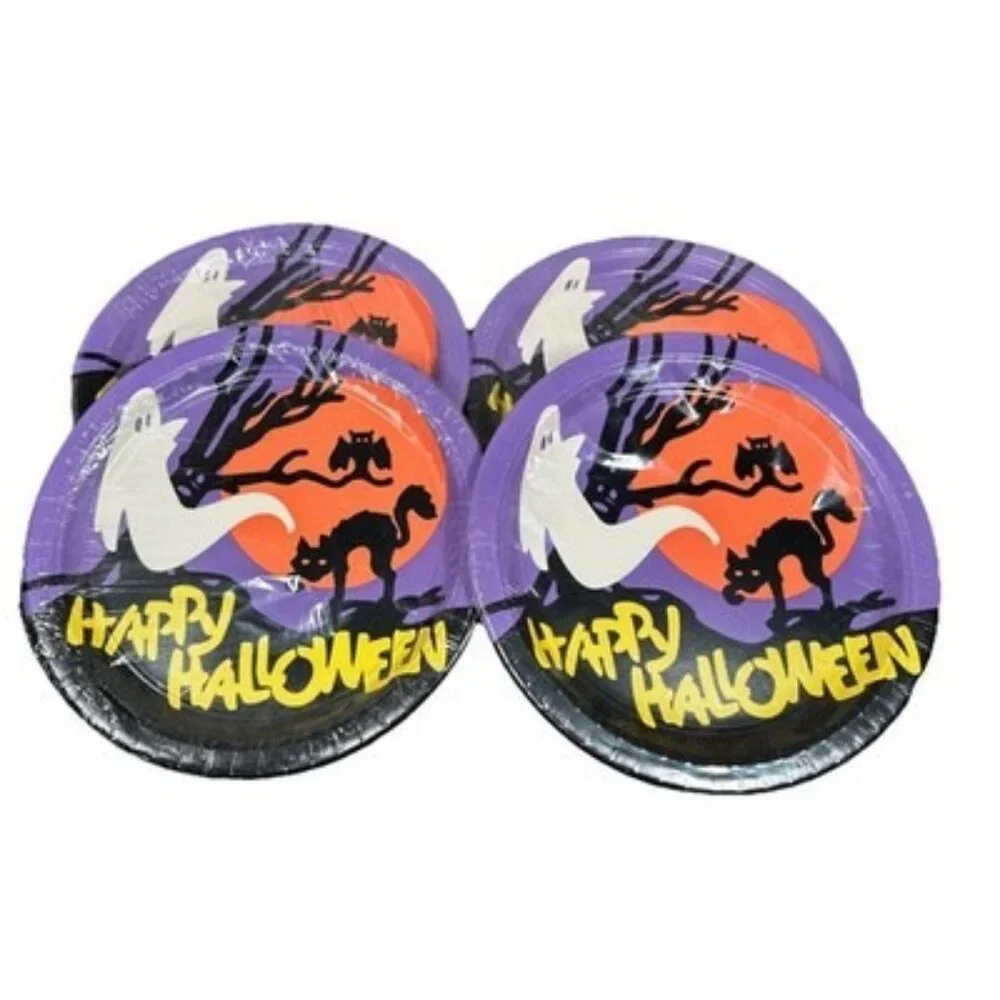 Vintage 90s Party House Halloween Ghost Cat 10.5” Dinner Plates 4 Packs of 8